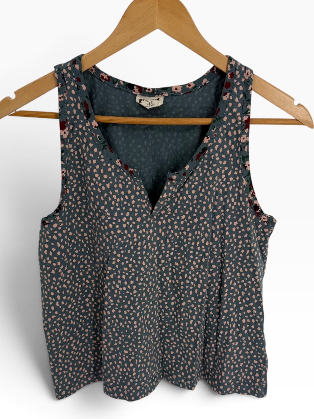 Pact Organic Cotton Tank Top Green Pink Sleeveless Swing Size S Shirt V-neck